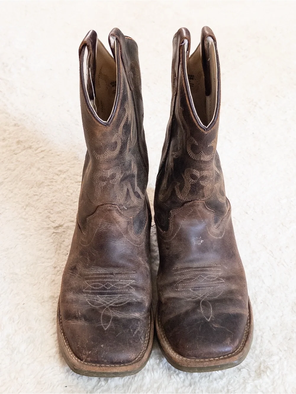 Old West Boys Leather Cowboy Boots Size 2.5D Brown Western Boots